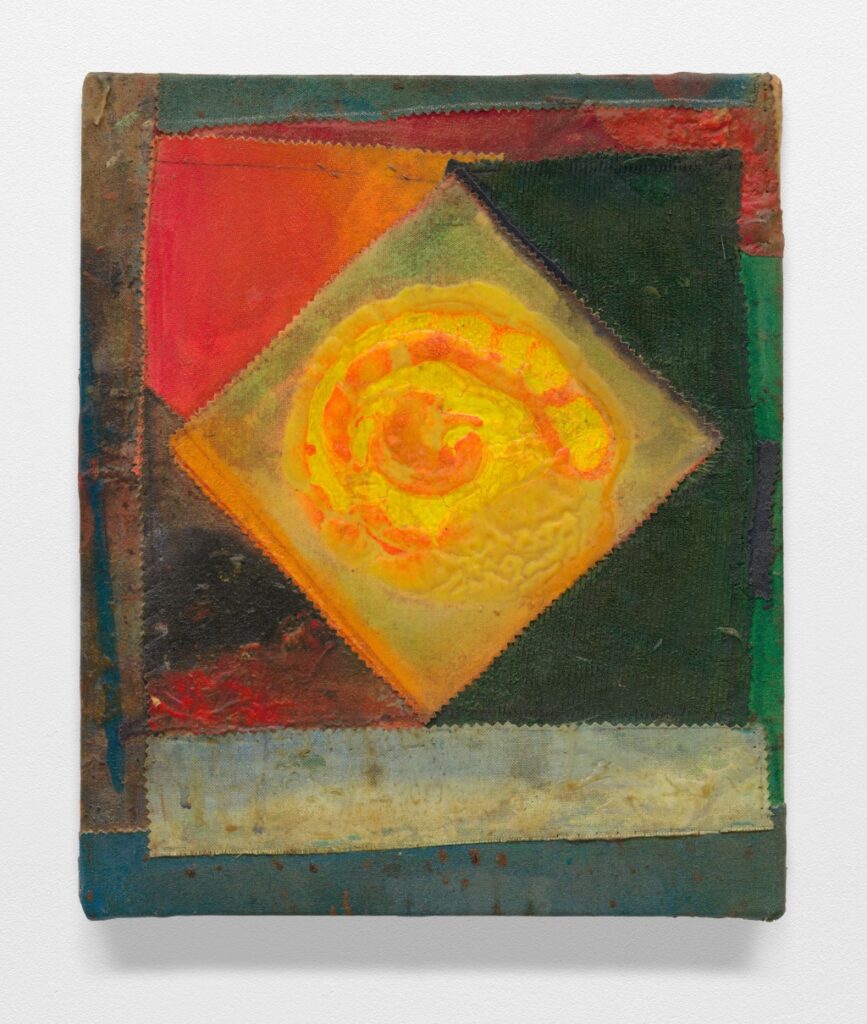 "Back to Snail"(2000), by Frank Bowling, a work inspired by Henri Matisses’s collage "The Snail" (1952-53). Acrylic, acrylic gel on canvas with marouflage. Photo: Alex Delfanne. © Frank Bowling. All Rights Reserved, DACS 2025. Courtesy the artist and Hauser & Wirth